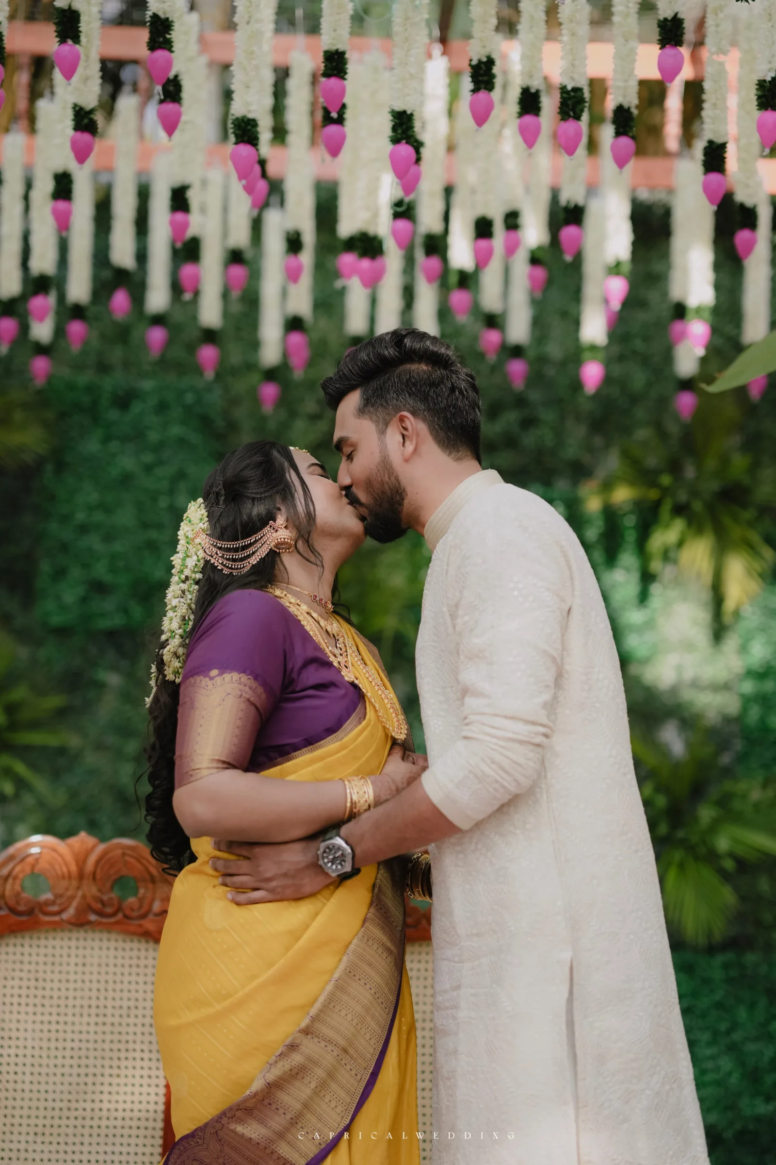 A newlywed couple enjoying a quiet moment together